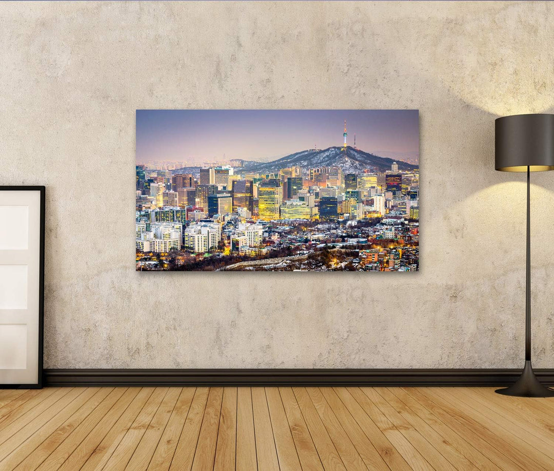 Bild Bilder auf Leinwand Seoul Südkorea Stadtsilhouette Wandbild Poster Leinwandbild SVV 100x57cm, 1