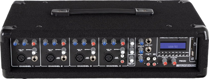 Pronomic PM42U MKII MP3 4-Kanal Powermischer - Mischpult mit Verstärker und integriertem USB/SD MP3-