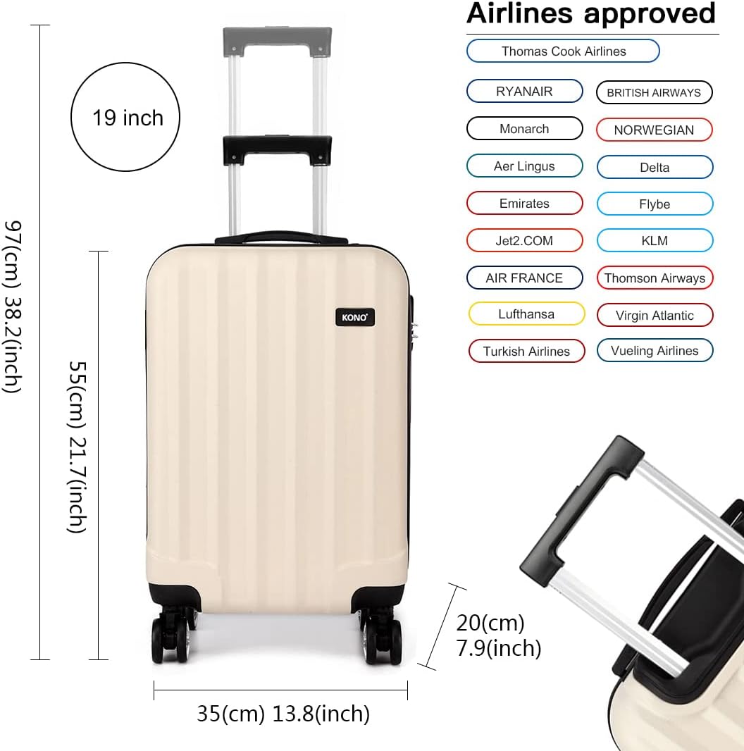 KONO Hartschale Trolley Koffer 4 Rollen Reisekoffer Gepäck (Beige, M) Beige M (56cm - 40L), Beige M