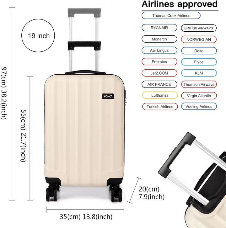 KONO Hartschale Trolley Koffer 4 Rollen Reisekoffer Gepäck (Beige, M) Beige M (56cm - 40L), Beige M