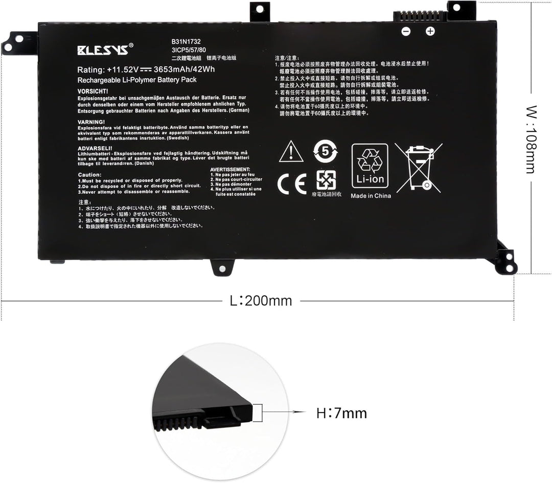 BLESYS Laptop Akku für Asus K571G K571GD K571GT K571L K571LI N571 N571G N571GD NX571 NX571G NX571GT