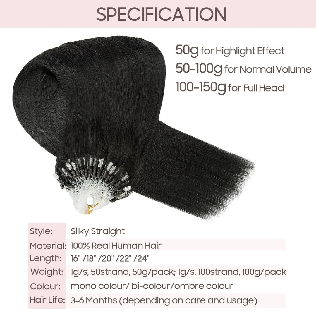 Microring Extensions Echthaar 0,5g Haarteile Echthaar Weich Haarverlängerung 100% Human Hair 100 Str