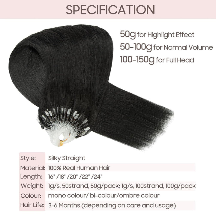 Microring Extensions Echthaar 0,5g Haarteile Echthaar Weich Haarverlängerung 100% Human Hair 100 Str