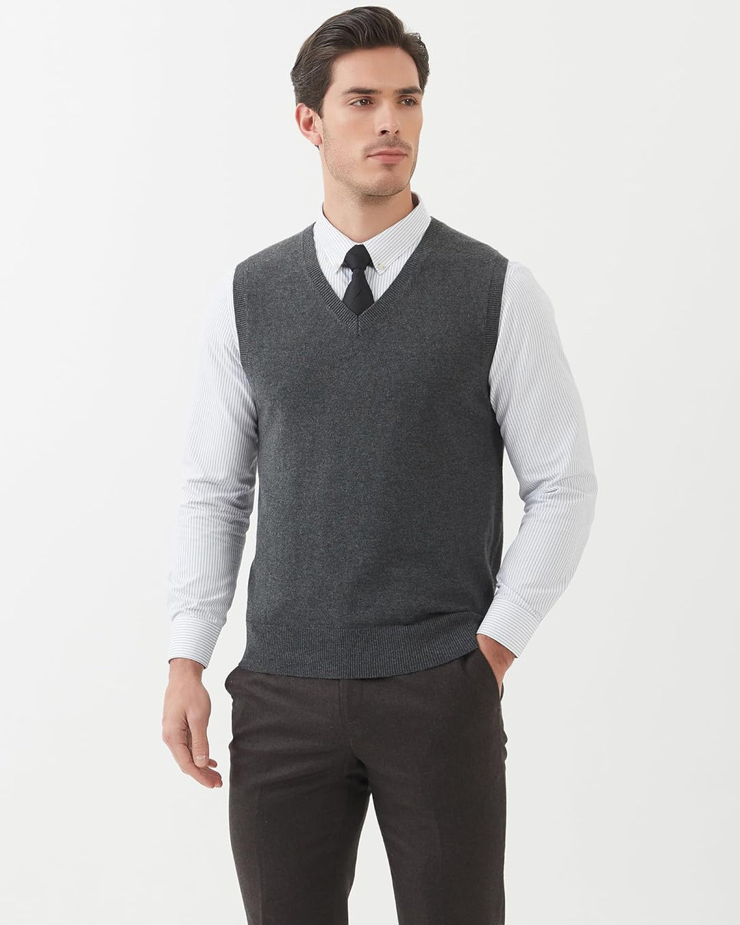 Kallspin Herren Pullunder-Strickweste aus Wollmischung V Hals Ärmellos M Grau, M Grau