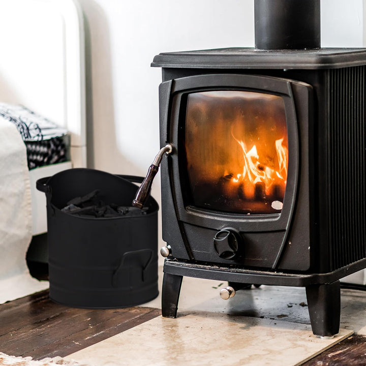 Relaxdays Pelleteimer 3er Set, ∅ je 21, 25 & 30 cm, Griff & klappbarer Henkel, Metall Kohleeimer, Ka