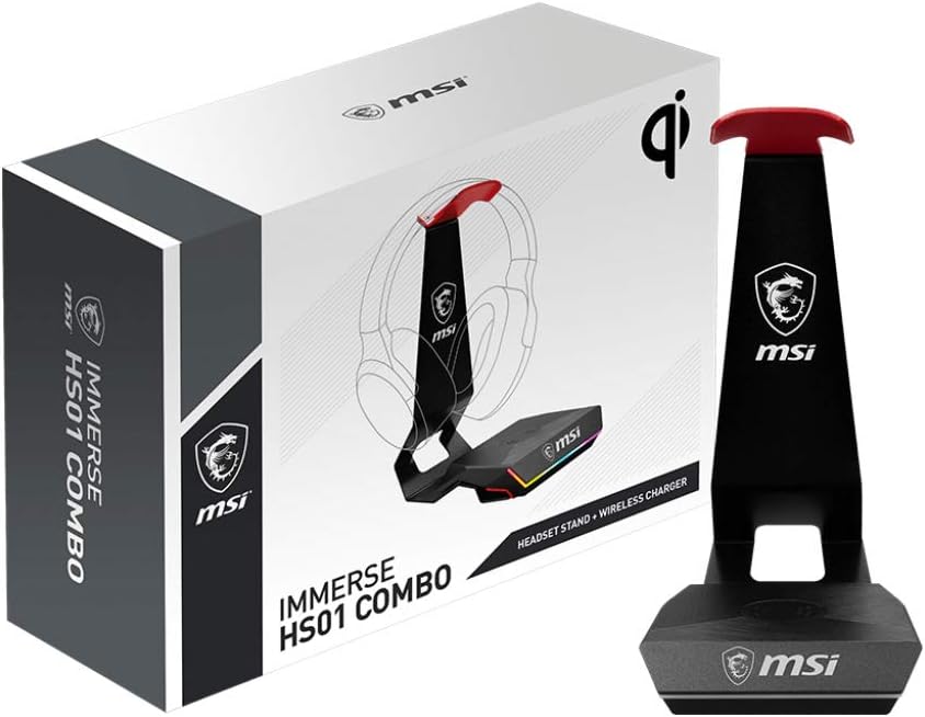 MSI Immerse HS01 Combo Gaming Headset Ständer (Metall, 175 x 103 x 245 mm, Wireless Charger, schwarz