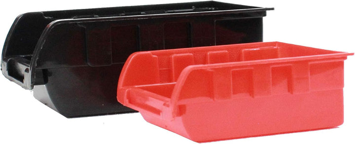 TRUTZHOLM Stapelboxen mit Wandregal 32 TLG Kleinteilemagazin Schütten mit Etikettenfach (rot)