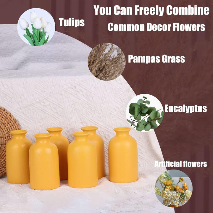 Kleine gelbe Vase, moderne Boho-Vasen für trockene Blumen, gelbe Keramik-Vasen für Heimdekoration, k