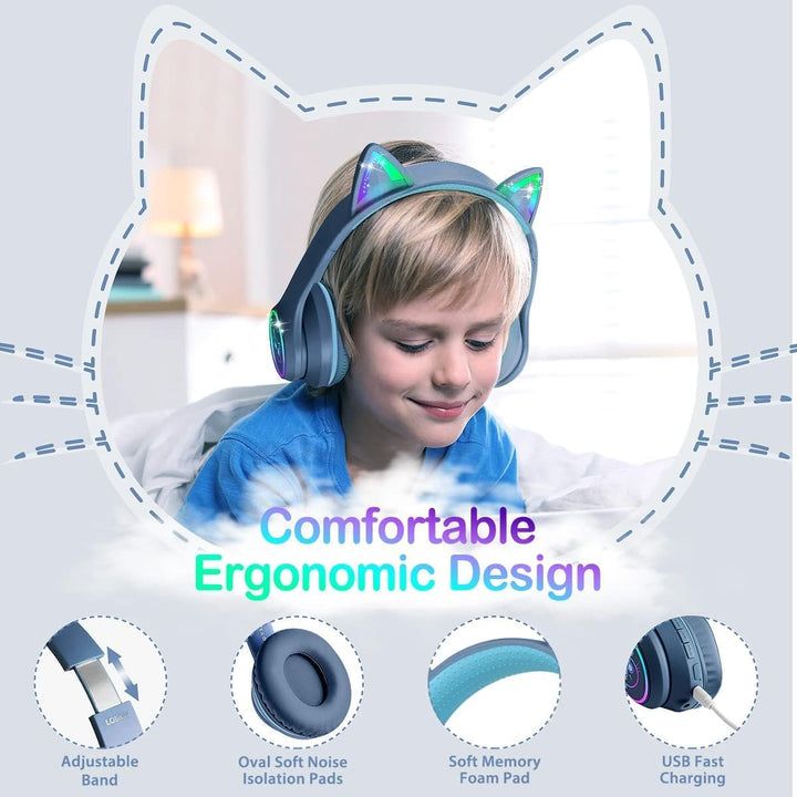 LOBKIN Kopfhörer für Kinder mit Tasche, Kabellos und Kabel Bluetooth, Faltbar Einstellbar Over Ear f