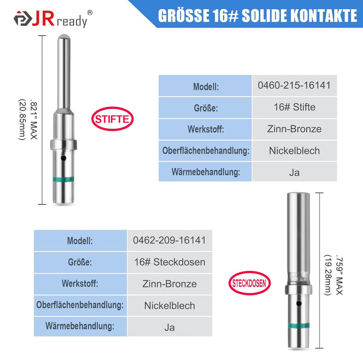 JRready ST6118 Deutsch Kontakt Kit 16# Deutsch Solid Pin Male Female Wire Gauge 14-20AWG Deutsch Ter