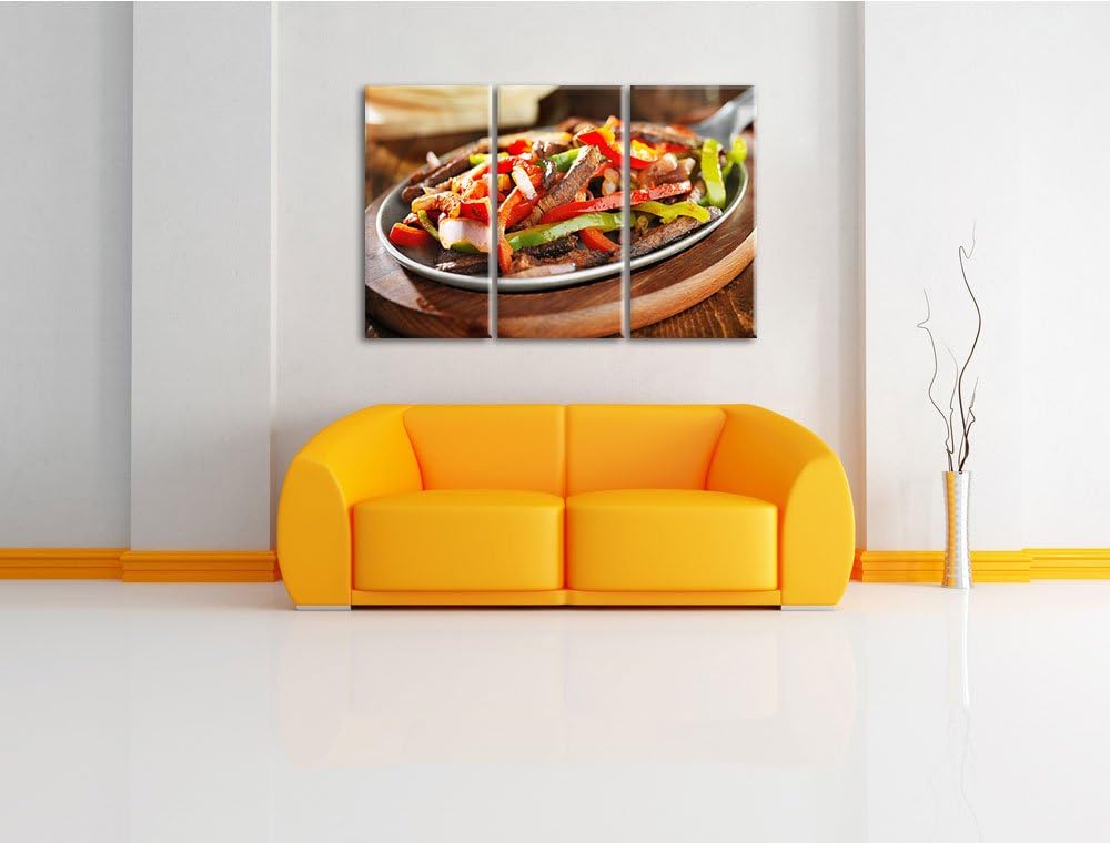 Fleischpfanne mit Paprika als 3-Teiler Leinwandbild 120x80 Bild auf Leinwand, XXL riesige Bilder fer