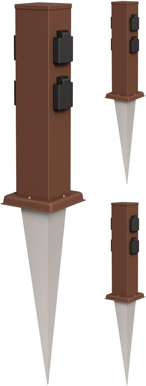 ledscom.de 3 Stück Garten-Steckdosen-Säule Polly mit Erdspiess für aussen, IP44, 4-Fach, Edelstahl,