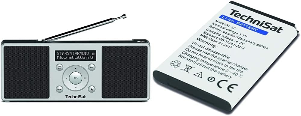 TechniSat Digitradio 1 S - tragbares Stereo DAB Radio mit Akku Silber/schwarz & Akku zu DIGITRADIO 1