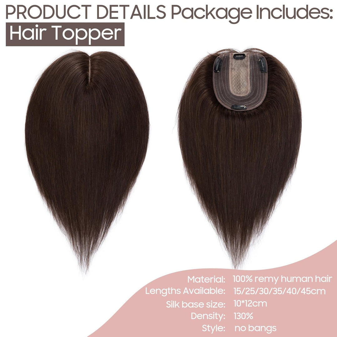 Silk-co Hair Topper Echthaar, 10x12cm Basis Toupet Damen, Haartopper Echthaar mit Remy Seide Basis,