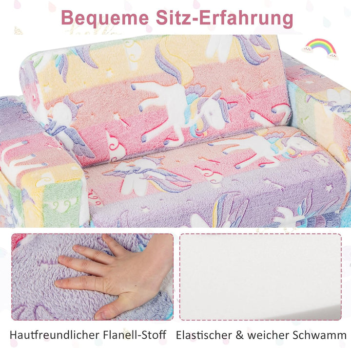 COSTWAY 2 in 1 Kindersessel im Dunkeln Leuchtend, ausklappbares Kindersofa mit abnehmbarem Bezug & S
