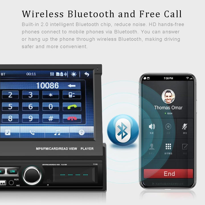 CAMECHO 1 Din Autoradio Bluetooth mit Bildschirm,7 Zoll Automatisch Ausfahrbares Flip Out Display Au