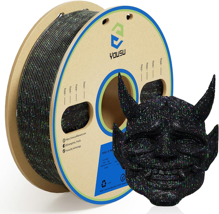 YOUSU 3D-Drucker-Filament, PLA-Filament, 1,75 mm, Laser-Paillette-Serie, Galaxy-Schwarz-Filament, 1
