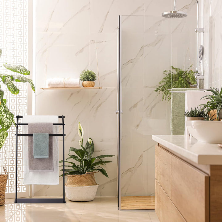 Relaxdays Handtuchständer, 3 Handtuchstangen, HBT: 86 x 51 x 19 cm, rutschfest, Badezimmer, Schlafzi