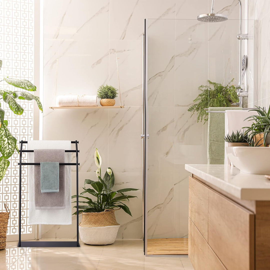 Relaxdays Handtuchständer, 3 Handtuchstangen, HBT: 86 x 51 x 19 cm, rutschfest, Badezimmer, Schlafzi