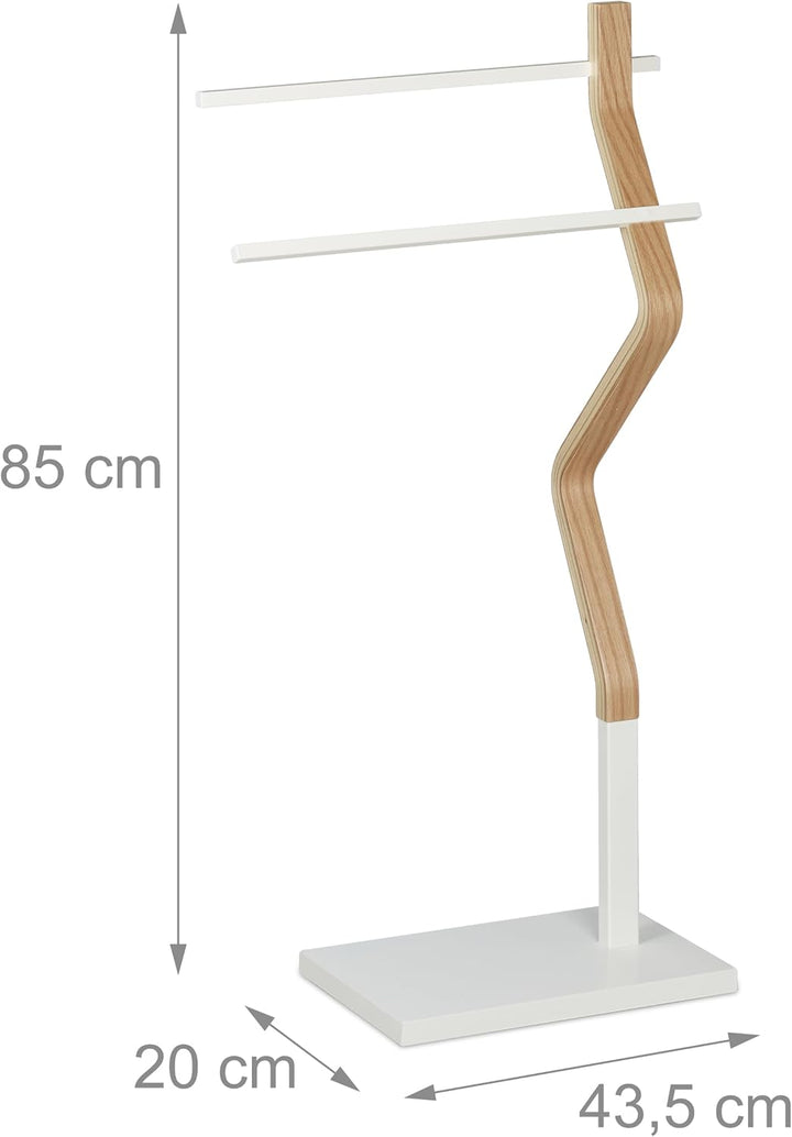 Relaxdays Handtuchhalter stehend, Handtuchständer mit 2 Stangen, für Hand-& Geschirrtücher, Holz & M