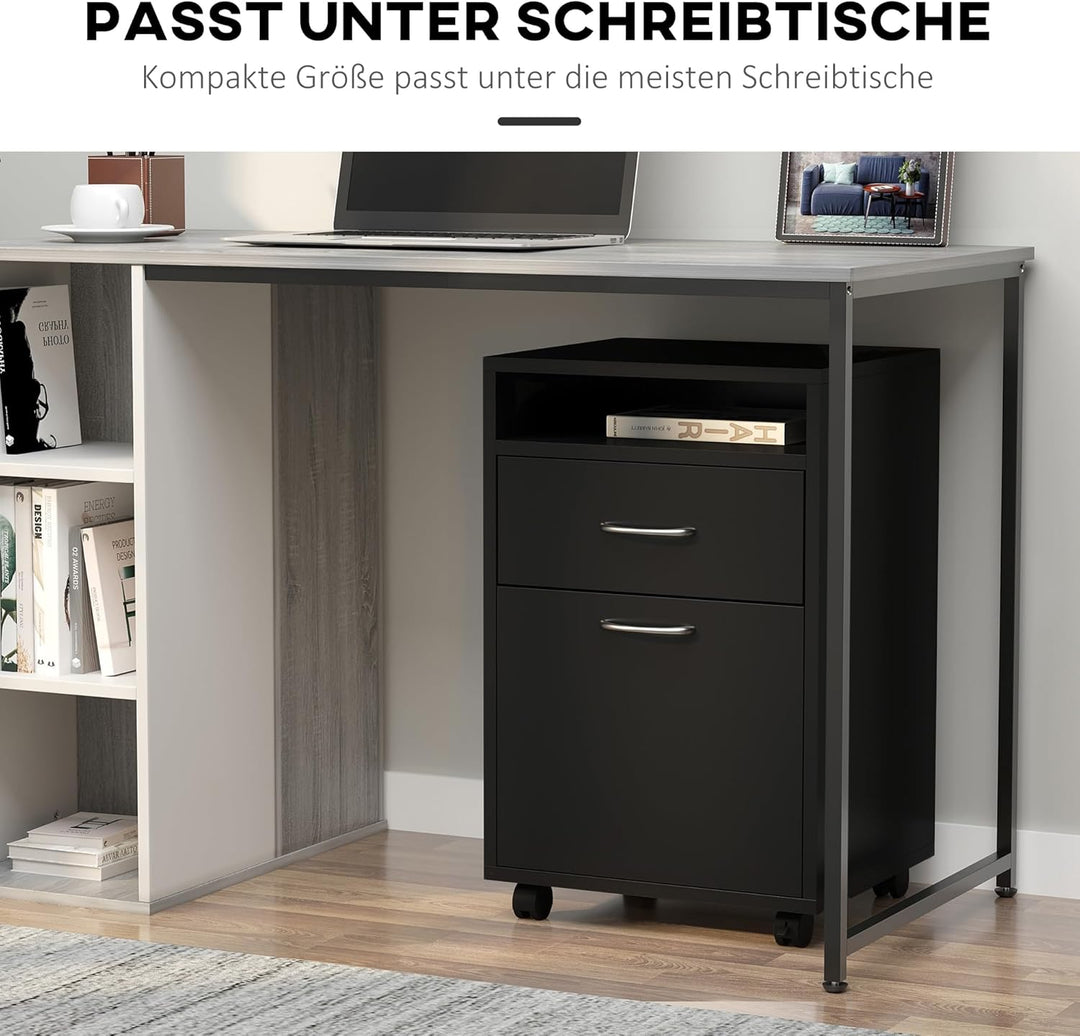 HOMCOM Rollcontainer, Aktenschrank, Bürocontainer mit Schublade, Büroschrank, Aufbewahrung Container