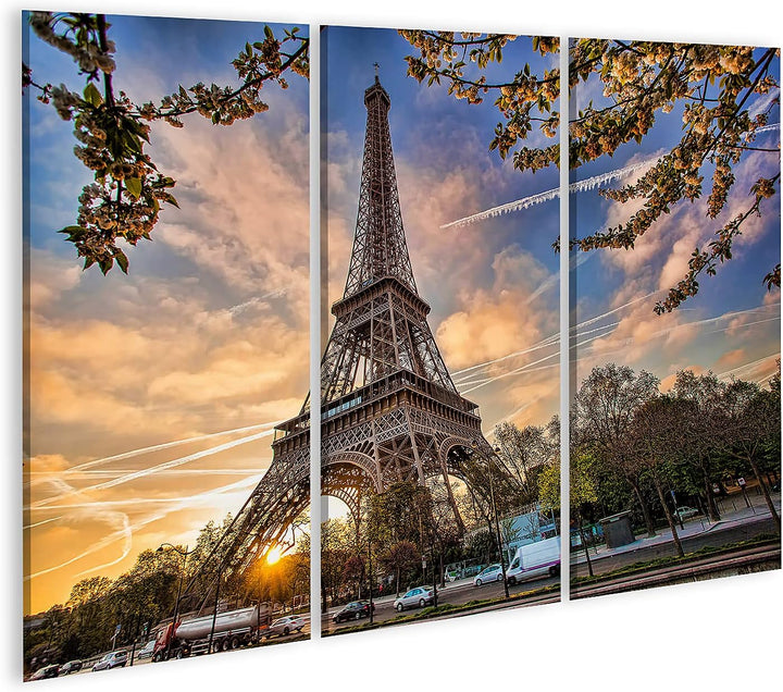 islandburner Bild auf Leinwand Eiffelturm Mit Baum Frühling In Paris Frankreich Sonnenuntergang Bild