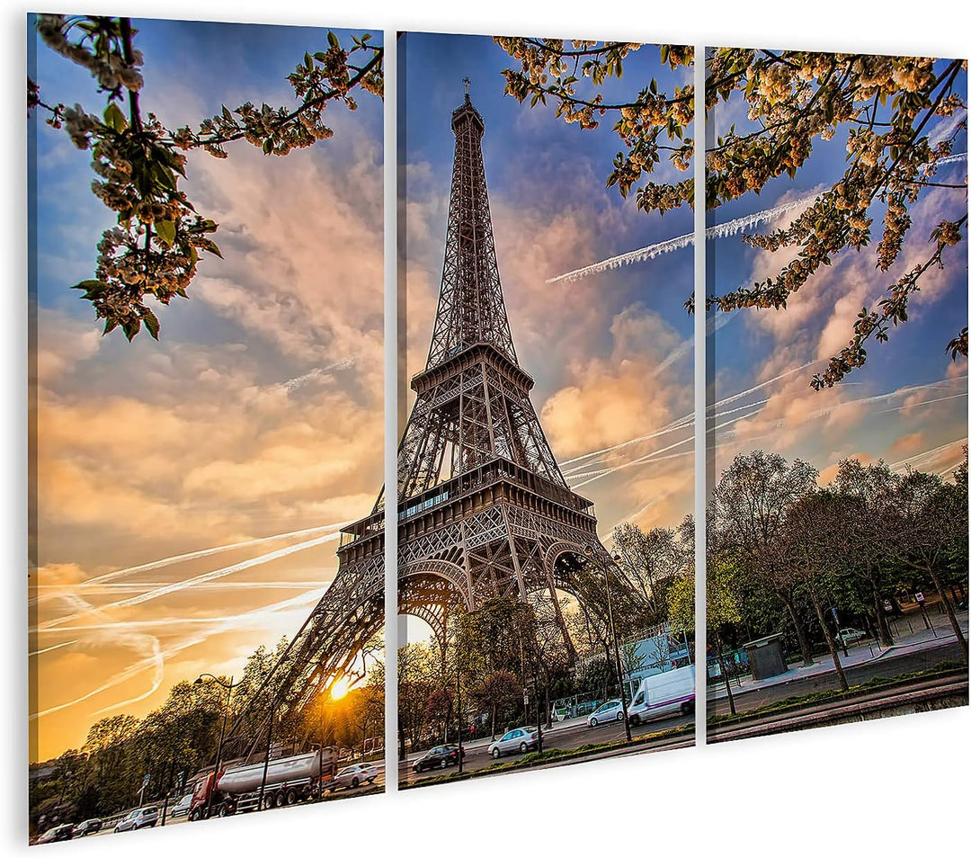islandburner Bild auf Leinwand Eiffelturm Mit Baum Frühling In Paris Frankreich Sonnenuntergang Bild