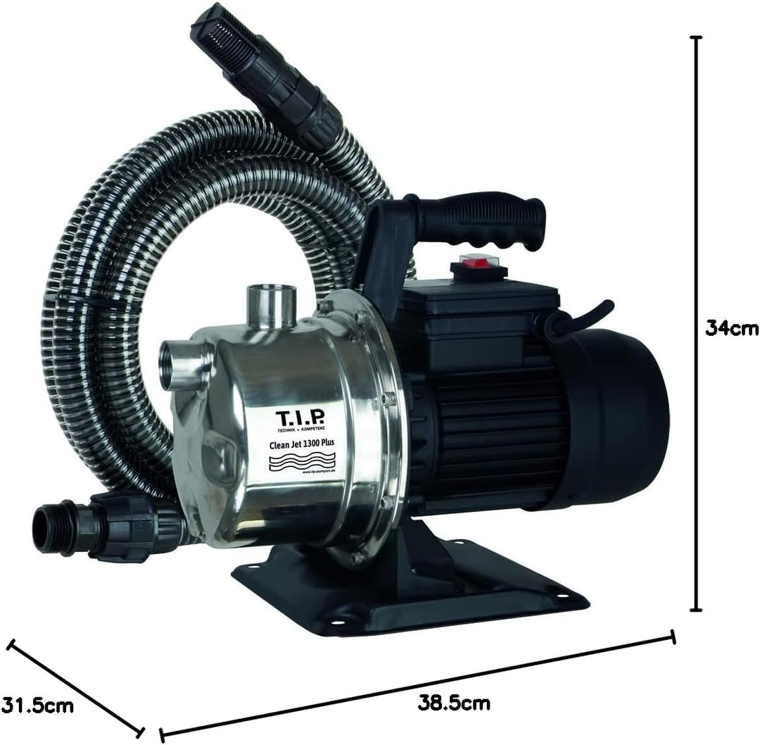 T.I.P. Gartenpumpe Edelstahl mit 4 m Ansauggarnitur (4.400l/h Fördermenge, 50m Förderhöhe, 5,0bar Dr