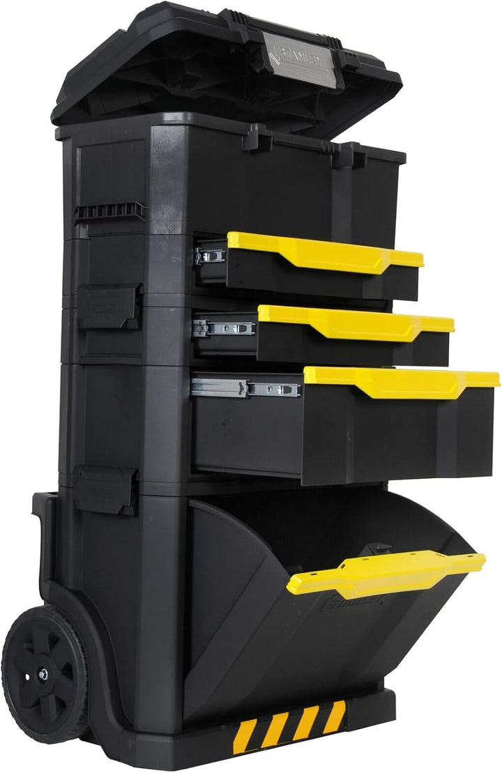 Stanley Rollende Werkstatt aus Metall-Kunststoff 1-79-206 – Werkzeugwagen leer mit 3 modularen Einhe