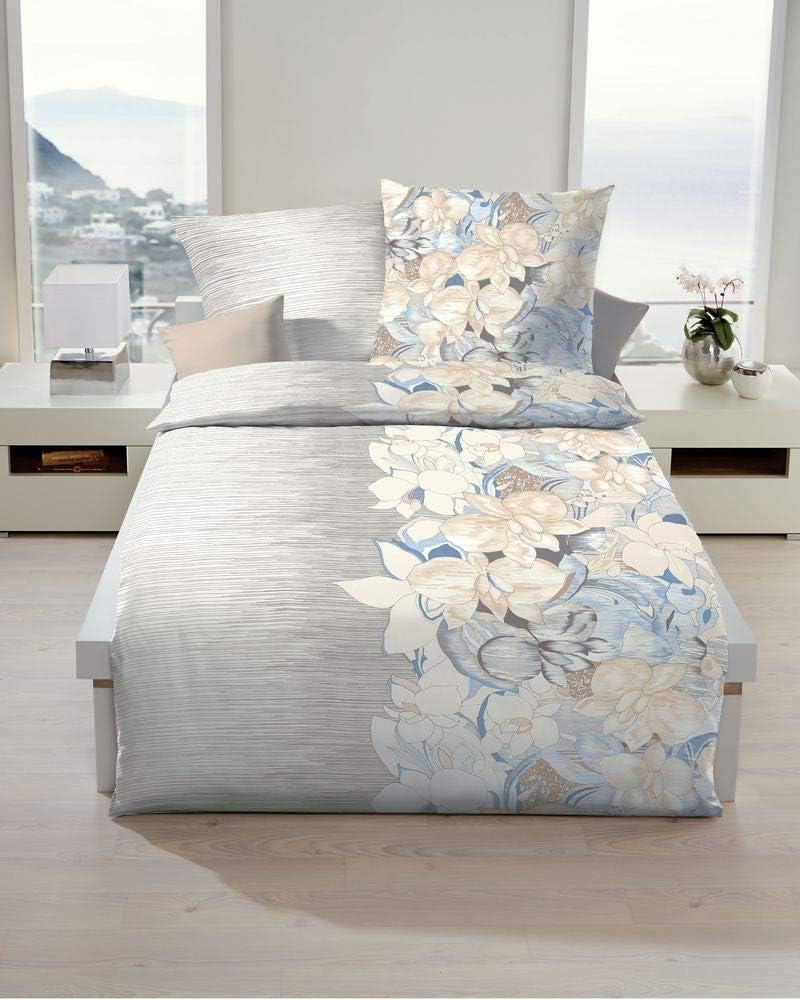 Kaeppel Bettwäsche Satin blau-beige Grösse 155x220 cm (80x80 cm) 155x220 cm + 80x80 cm Beige, 155x22