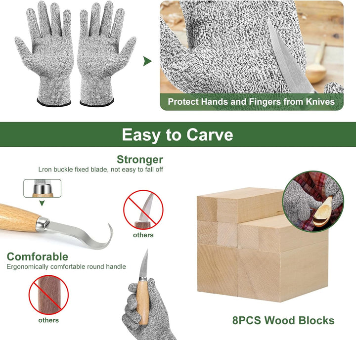 Holzschnitzwerkzeuge Set, 10 in 1 Schnitzset für Erwachsene, Kinder, Anfänger, Holz Schnitzen Set mi