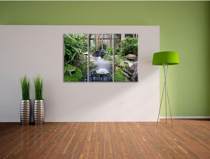 Pixxprint Zen Garten Japan als Leinwandbild/Grösse: 3Teilig / Wandbild/Kunstdruck/fertig bespannt
