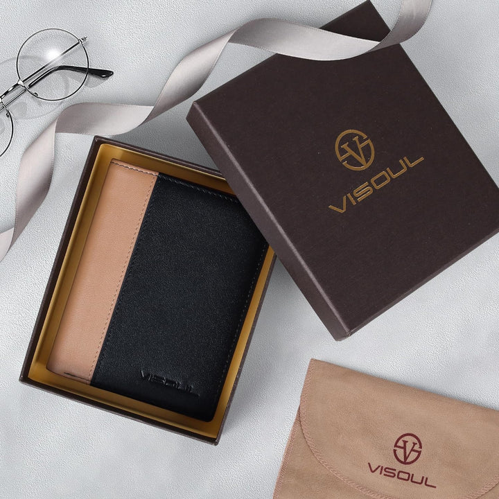 VISOUL Echt Leder Geldbörse Herren mit RFID Schutz Portemonnaie Gross mit Münzfach 10 Fächer Echtled