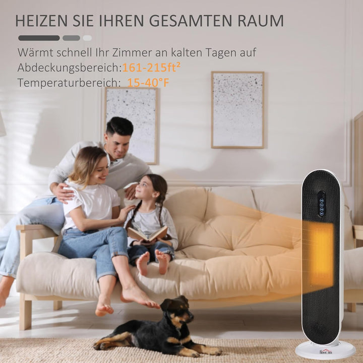 HOMCOM Heizgerät Heizlüfter 2000W Elektroheizer Keramik Heizturm mit Fernbedienung 24-Stunden-Timer