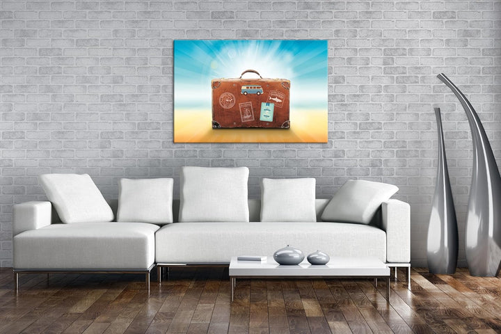 deyoli Reisekoffer aus Leder Format: 80x60 als Leinwandbild, Motiv fertig gerahmt auf Echtholzrahmen