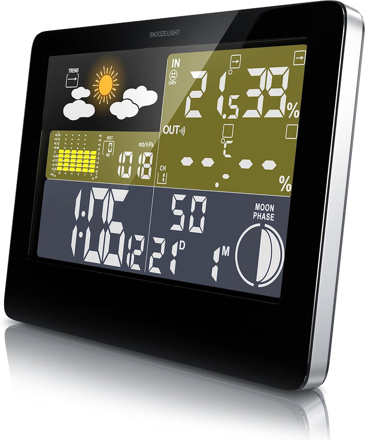 CSL - Funk Wetterstation mit Farbdisplay - inkl. Aussensensor - DCF Empfangssignal Funkuhr - Innen-