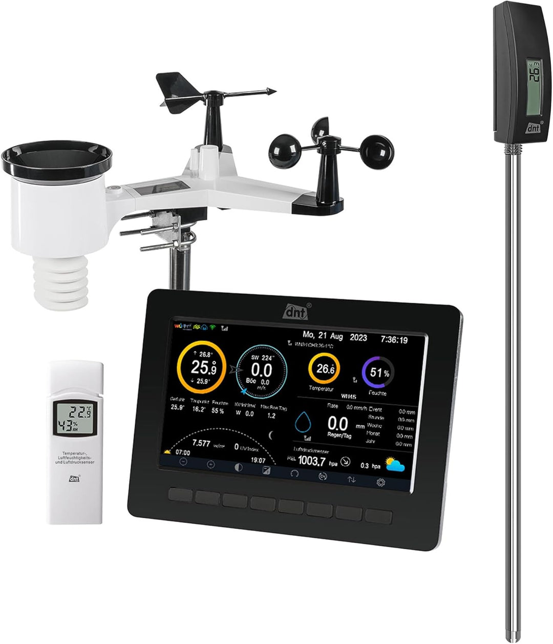 Bundle aus dnt WiFi-Wetterstation WeatherScreen PRO, Wetter- und Raumklima stets unter Kontrolle, Da
