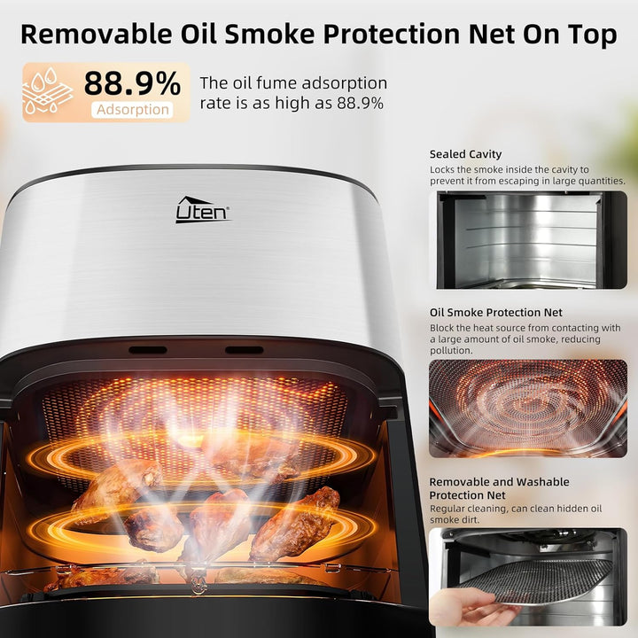 Uten Dual Blaze Heissluftfritteuse 5,5 L mit Sichtfenster, Airfryer 14 Programme, Verzögerter Start,