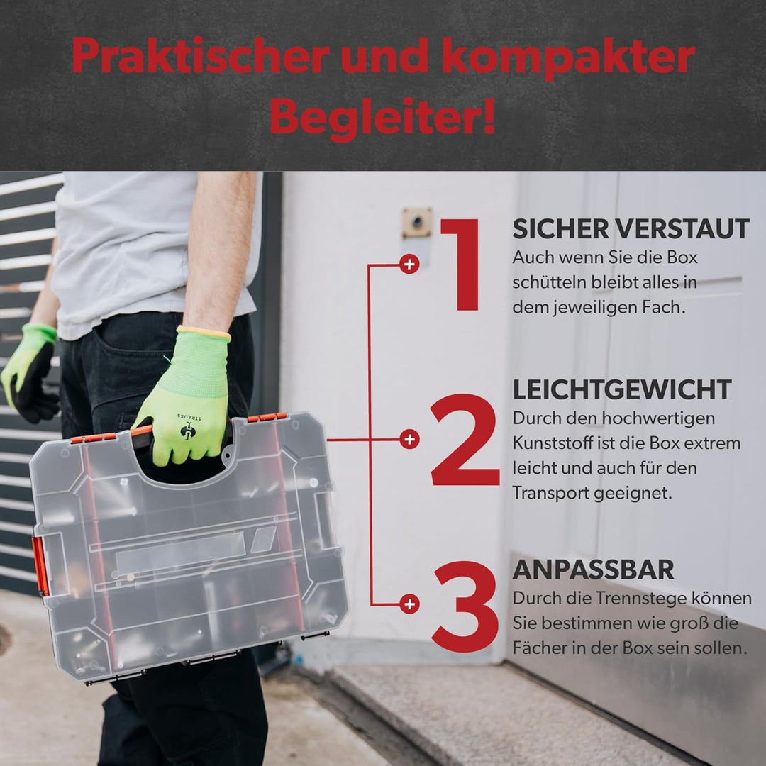 1 x siwitec Sortimentskasten, 16 Fächer und 6 anpassbare Trennstege, Sortimentsbox für Kleinteile, s