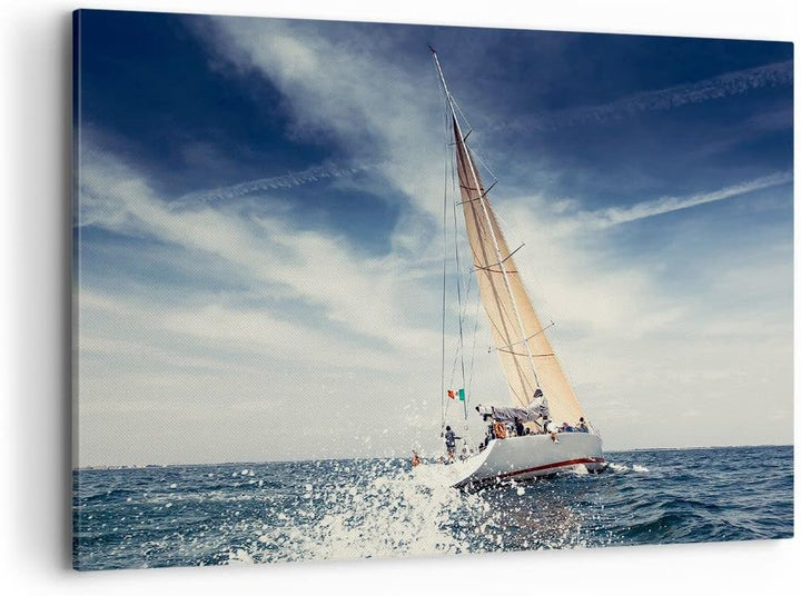 Bilder auf Leinwand 100x70cm Leinwandbild mit Rahmen Segeln Yacht Reise Gross Wanddeko Bild Schlafzi