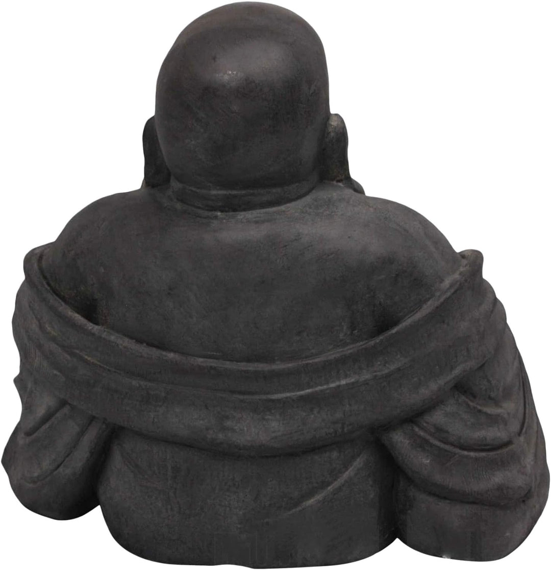 Stone-Lite Figur Lachender Buddha sitzend - für Haus und Garten - Höhe 24 cm - schwarz