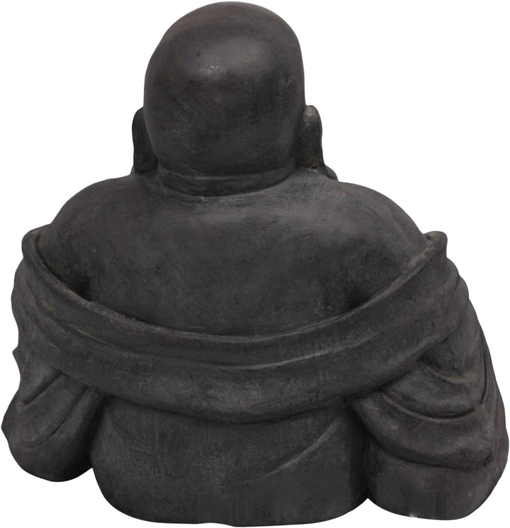 Stone-Lite Figur Lachender Buddha sitzend - für Haus und Garten - Höhe 24 cm - schwarz