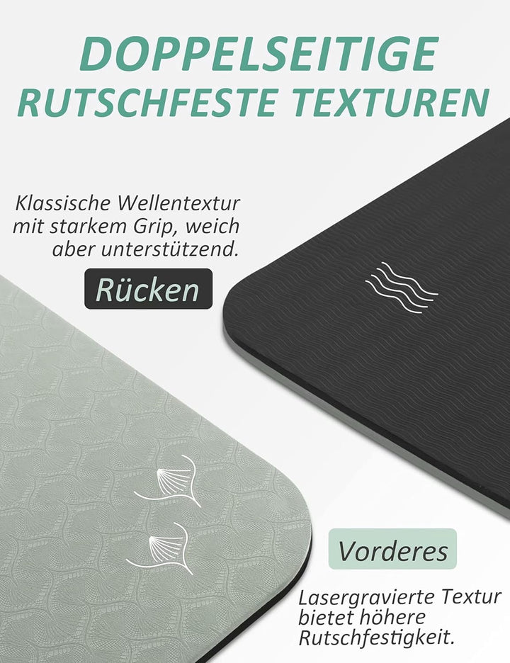 Yogamatte Rutschfest mit Tragegurt, 6| 8mm Dicke Yoga Matte, Pro Sportmatte Fitnessmatte Rutschfest,