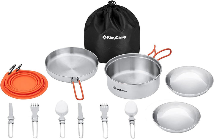 KingCamp Camping Kochset Adventurer I Pro Koch Geschirr Set Stahl Topf Pfanne