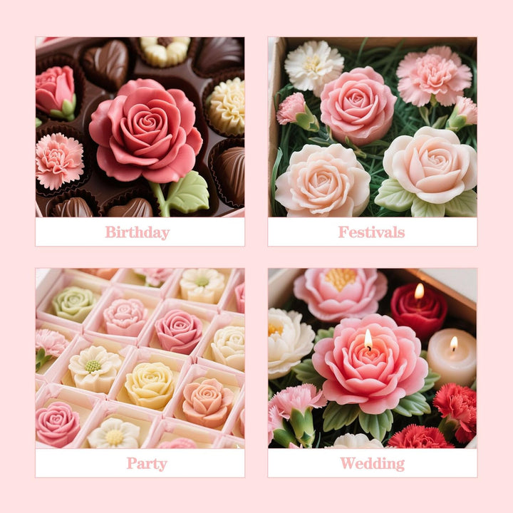 LAGAHS 8pcs Silikonformen Giessen Formen mit 10pcs Candlewick, Blumen Kerzen Silikonformen 3D Giesse