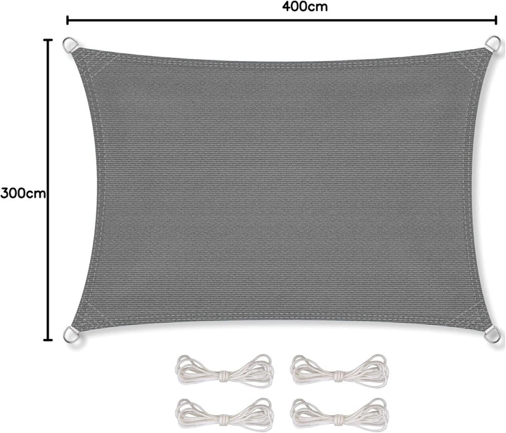 CelinaSun Sonnensegel inkl Befestigungsseile Premium HDPE wetterbeständig atmungsaktiv Rechteck 3 x