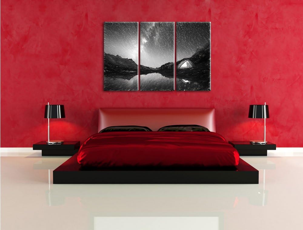 Pixxprint Zelten unter tausenden Sternen / 3-Teilig/Gesamtmass 120cm Leinwandbild bespannt auf Holzr