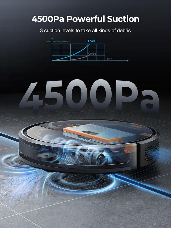 Laresar Clean Saugroboter mit Wischfunktion, 4500Pa Saugroboter, 3 in 1 Staubsauger Roboter funktion