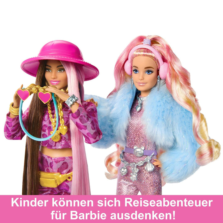 Barbie Extra Fly - Reisepuppe mit Winter-Outfit und Zubehör, 15 Accessoires wie Ohrenschützer, Hands