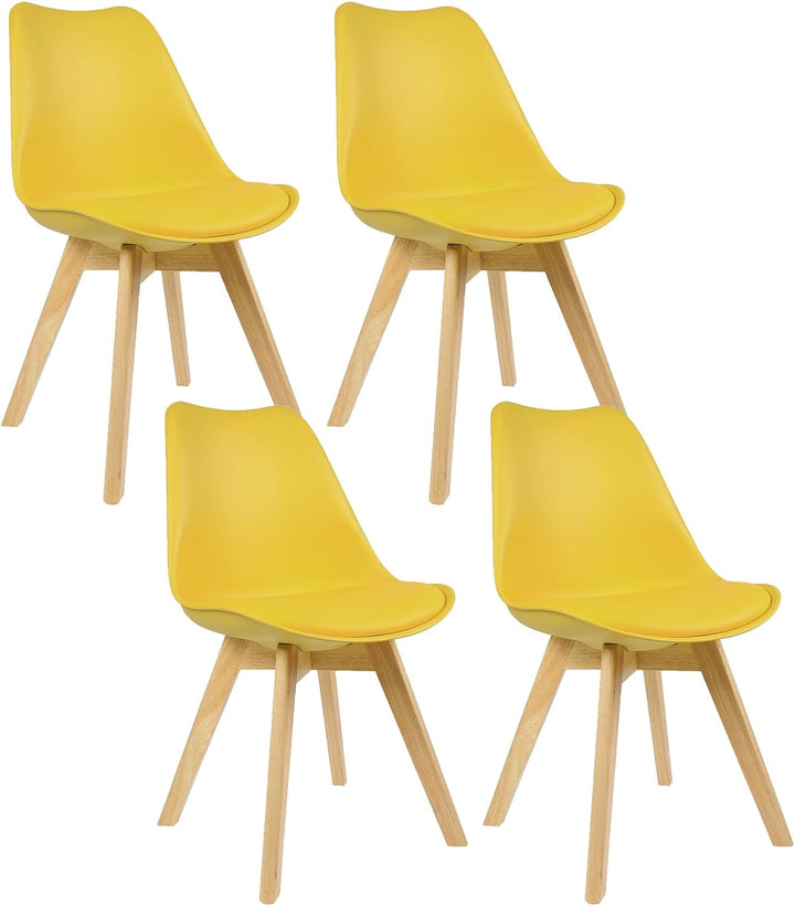 WOLTU 4er Set Esszimmerstühle Küchenstuhl Design Stuhl Esszimmerstuhl Kunstleder Holz Gelb BH29gb-4